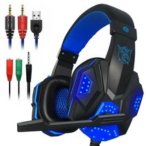 소음 제거 마이크 및 LED 조명이 있는 스테레오 게임용 헤드폰 3.5mm 유선 게임용 헤드셋, black blue