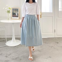 여자 오버랩 A라인 솔리드 소라색 월남치마 롱스커트