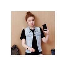 여성 데님 청조끼 베스트 블루 화이트 조끼 봄 자켓 숏 워터 워시 캐주얼 민소매 청바지