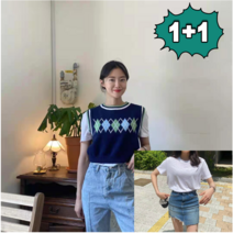 1+1여자 남자 /공용 무지 린넨 반팔티셔츠 커플반팔티 루즈핏 이너티셔츠