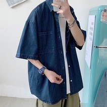 마켓UB 남자 데일리로 입기좋은 반팔 오버핏 셔츠 (부재시+문자e) 생활DAY6