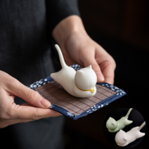 도자기고양이 인센스홀더 2p세트, 화이트+그린