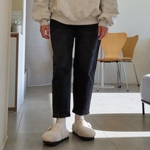 키작진 키작녀 스판 배기핏 기모 청바지 블랙 키작은여자 팬츠