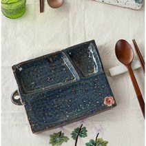 피어몰 이천도자기 손화 직사각 도시락 3구 찬기 20cm, 블루, 블루