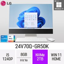 LG전자 24V70Q-GR50K 24인치 인텔 12세대 i5 Iris Xe Win11 Home 사무용 인강용 재택근무용 일체형 PC, 8GB, 2TB