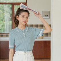 뉴욕멋쟁이 국내배송 실리 골지니트 반팔 카라티 여성티셔츠 반팔티셔츠 티셔츠