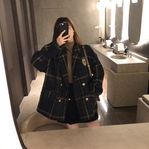 꽃소담 Winter Coat ZYZC4625 체크 모직 외투 여자 추동 큰 사이즈 뚱뚱하다 mm200 근 짧은 키 헤본풍 두껍게 모직 코트