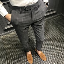 DFMEI 봄철 캐주얼 체크 슬림 핏 팬츠 남성 웨스트 스키니 진 남자 팬츠 하의 영국 남자. 인륜정장 바지