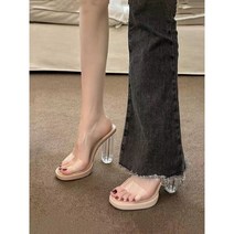 (해외배송) 코코 여성 크리스탈 통굽 투명힐 가보시 뮬 슬리퍼샌들 #07