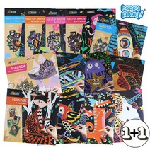 [1+1] 에비니어 스크래치 페이퍼 2개 골라담기 유아 색칠 공부 도안 어린이집 교구 단체선물, 탈것 8pcs, 중장비 8pcs