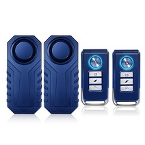 도난방지 경보기 Uspow-오토바이 자전거 무선 원격 제어 알람 진동 센서 113dB 시끄러운 방수 보안 경보, Blue-2PCS