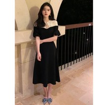 블랙 앤 화이트 원피스 프렌치 햅번룩 허리 여리여리 롱스커트