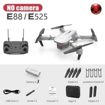 E88Pro 전문가용 RC 드론 HD 카메라 광각 접이식 미니 헬리콥터 원격 조종 비행기 장난감 4k, White No camera 3B, White No camera 3B