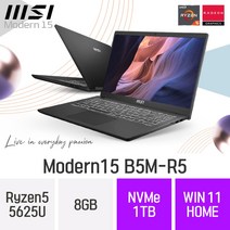 MSI 모던시리즈 모던15 B5M-R5 - AMD 라이젠5 15인치 휴대용 대학생 인강용 문서작업 재택근무용 휴성좋은 노트북, Win11 Home, 8GB, 1TB