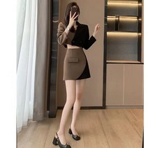 Crzen 여자 직업 정장 스커트 세트 봄가을 숏 정장코트+반신치마 23N12투피스