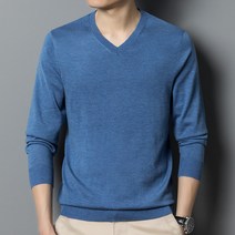 V브이넥 캐시미어 긴팔 니트 하늘비즈 C11 Y390W431