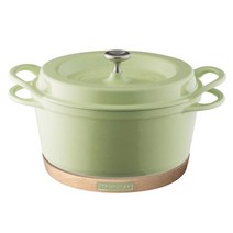 [세트 구매] 버미큘라 오븐 포트 라운드 22cm 펄 그린 PGR + 내츄럴 우드 마그넷 트리벳 22cm 용 화이트 하드 메이플 × 그린 WHxGR