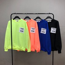 맨스토리 남자 오버핏 네온컬러 겨울 기모 바코드 패치 맨투맨