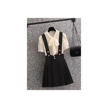 여름 2피스 세트 여성 복장 스위트 O-Neck 탑 블랙 주름 슬링 투피스