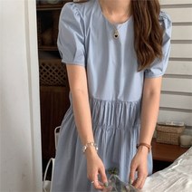 겟잇미라운드넥 셔링 플레어라인 퍼프 원피스