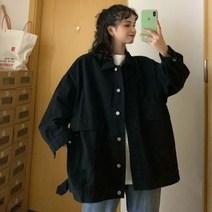 셔츠형데님자켓 그린 블랙 빅사이즈 통통녀 날씬해보이는 체형보정 워싱 데님 자켓 오버사이즈