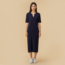 [JAJU/자주] 여 립 니트 반팔 원피스_네이비