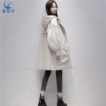 셀럽당 트렌치코트 여 하프 봄 패션 캐주얼 후드 코트