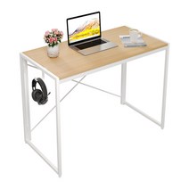 YEAR COLOR 철제 접이식 테이블 다용도책상 공간절약 수납편리 학생 사무 가정용책상 게이밍책상, 화이트프레임+오크색