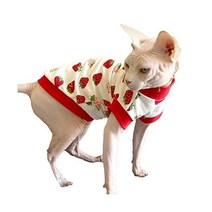 QYJGIEE 905920 Sphynx 고양이 여름 옷 고양이용 전용 패턴 면 티셔츠 통기성이 좋은 풀오버 조끼 민소매 새끼 셔츠 스핑크스XL4.45.4kg 딸기, XXL(12-15.4lbs), 딸기.