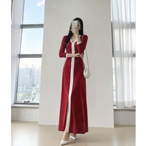 러블리아미에 / 아미에 /긴팔 배색 라인 스판 맥시 롱 원피스