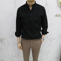 아도르클래식 여름 린넨 헨리넥 셔츠