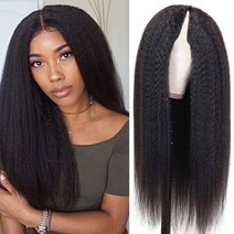 [레브] 인모 연습용 가발 v u part wig human hair no Leave out kinky straight human hair wig for women 180 v, 18인치, 180 밀도, 유 파트 가발
