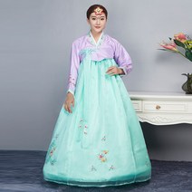 연보라 저고리 여자 한복 치마 세트 하늘색 흰색 공주