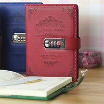 이니셜 각인 비밀 일기장 가죽 미니 다이어리 자물쇠 잠금 비밀번호 열쇠 빈티지, 네이비