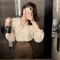 여성복 프렌치 화이트 레이스 블라우스 디자인감 레이스블라우스