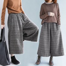 [kirahosi]키라호시 포근~체크무늬 와이드 팬츠 고무밴드 칠부 빅사이즈 치마바지