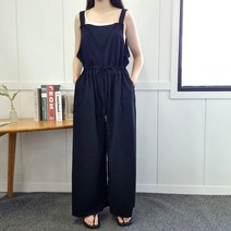 [사이즈넉넉] 빅사이즈 엠보 스트링 와이드 뷔스티에 점프수트/오버핏팬츠 멜빵 스트링조절가능 4color