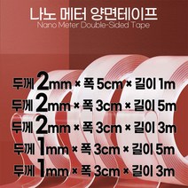 나노 메터 양면 테이프 마루바닥찍힘 frp보수 장판보수 욕조보수 줄눈보수 등 어디든 끈적임 없이 떼어내고 잘 붙는 재사용 괴물 테이프, 두께2mm 폭 3cm 길이 3M
