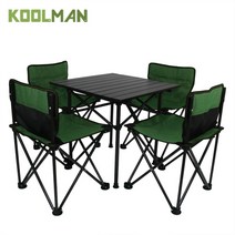 KOOLMAN(쿨맨) 포터블 접이식 캠핑의자 테이블 세트 (의자4개테이블1개), 포터블의자테이블세트 - 그린, 1세트