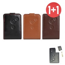 바이어블 1+1 르노 삼성 3버튼 천연 소가죽 스마트키 케이스, 브라운+브라운