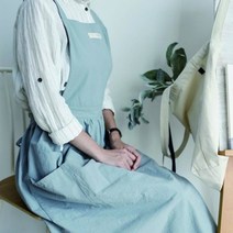 후니네가게 예쁜 카페 주방 앞치마 원피스 린넨 어린이집 패션 미용 공방 미술 바리스타 롱 면 허리, B타입(머스타드)