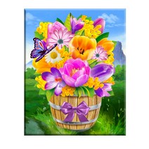 FASEN diy보석십자수 캔버스 형액자 세트 40cm x 50cm, AYW-76알록달록한 꽃입니다.
