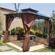 스카이어닝 정자 야외정자 가제보 gazebo 조립식 원두막 파고라 사각 정원 농막 마당, 2.5x2.5m  + 거즈 커튼 천