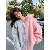 코발트블루 파란 부드러운 스웨터 니트 EzgagaV 넥 하트 버튼 컬러 블록 카디건 아웃웨어 캐주얼 탑 용 느슨한 가을 겨울