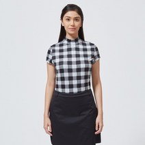 풋조이 여성 골프웨어 어패럴 깅엄체크 반팔티셔츠
