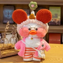 PKTOYS 말 잘하는 귀여운오리인형세트 재수 녹음 크리스마스 여자친구 선물 추천, 레드 플라워 헤어밴드 레드 오버올 화이트 백, 노랑오리 30cm [녹취록]