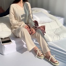 티데일리 여성용 보송 맨투맨 트레이닝 SET 후리스 긴팔 일자 밴딩팬츠