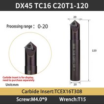 밀링커터 CNC 센터링 모따기 바 드릴 DX30 DX45 머시닝 센터 공구V-그루브 가공 교체 가능 인서트 타입 7152EA94, 02 DX45 TC16 C20T1-120