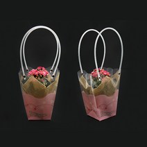 갑조네 선물용 투명쇼핑백 스투키쇼핑백 pvc 비닐가방 선물 포장가방, 핑크쇼핑백