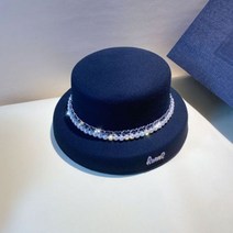 페도라모자 여성용 헵번 패션 모자 블랙 앤 화이트 울 오목 브림